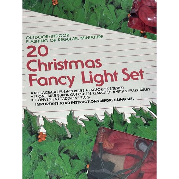 Vtg Christmas Poinsettia Fancy Light 2 Sets String EVERGLOW 40 Lights Total - Picture 5 of 12